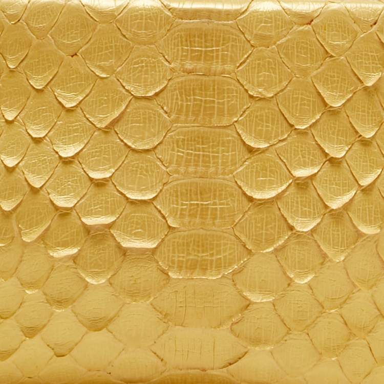 Pre Owned Chanel Gold Python Kiss Lock Frame Clutch