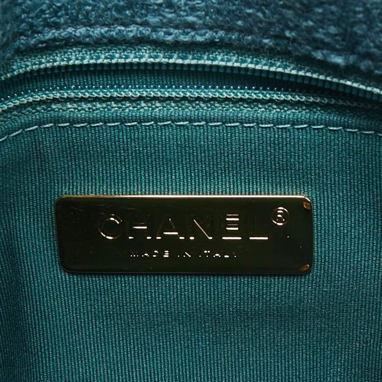 Pre Owned Chanel Dark Green Quilted Tweed Small 19 Flap Bag