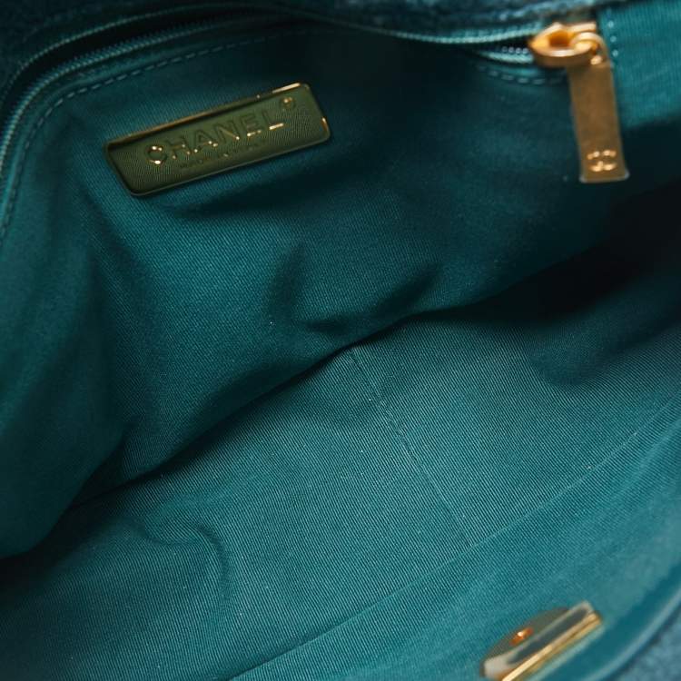 Pre Owned Chanel Dark Green Quilted Tweed Small 19 Flap Bag