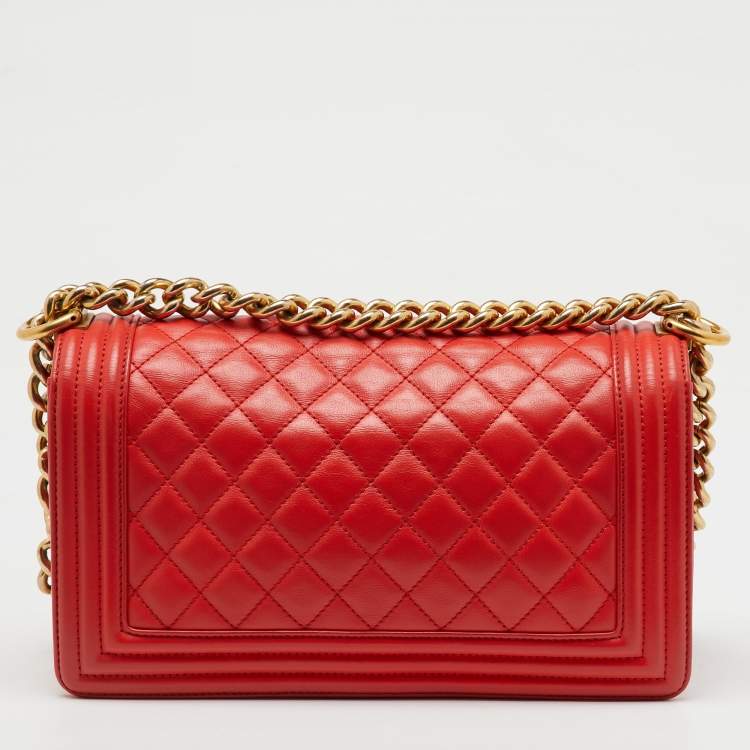 Pre Owned Chanel Orange Quilted Leather Medium Boy Flap Bag