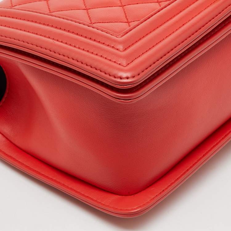 Pre Owned Chanel Orange Quilted Leather Medium Boy Flap Bag
