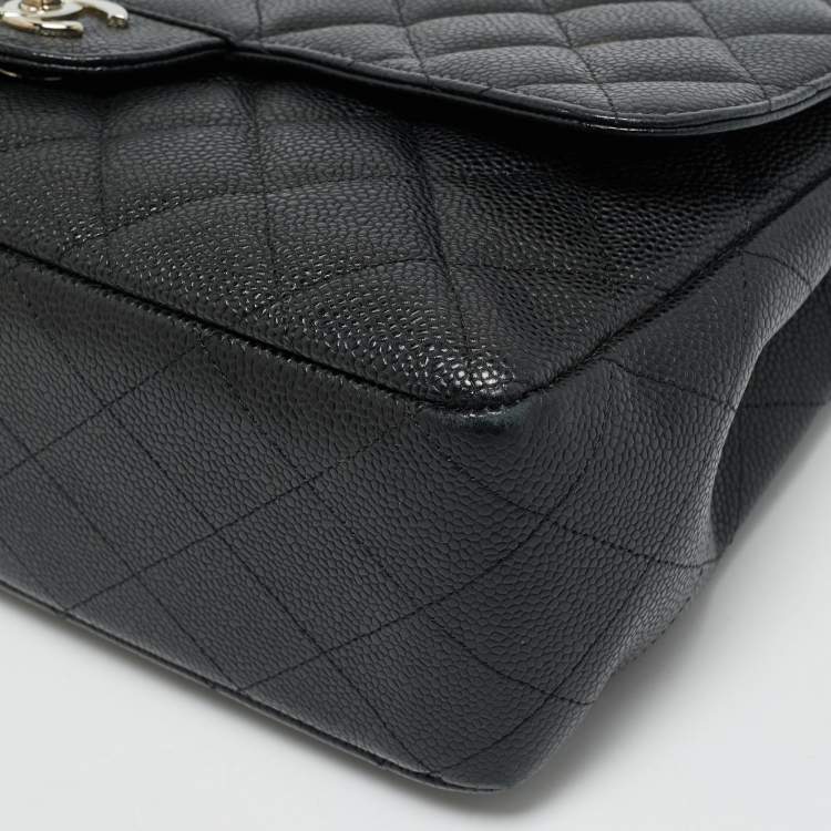 Pre Owned Chanel Black Quilted Caviar Leather Jumbo Classic Single Flap Bag