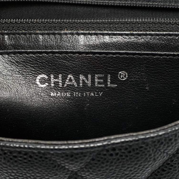 Pre Owned Chanel Black Quilted Caviar Leather Jumbo Classic Single Flap Bag