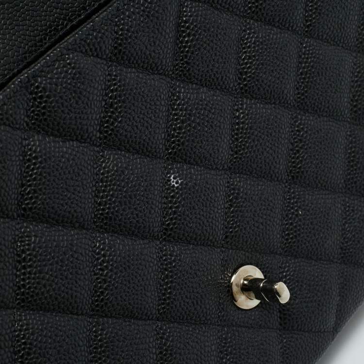 Pre Owned Chanel Black Quilted Caviar Leather Jumbo Classic Single Flap Bag