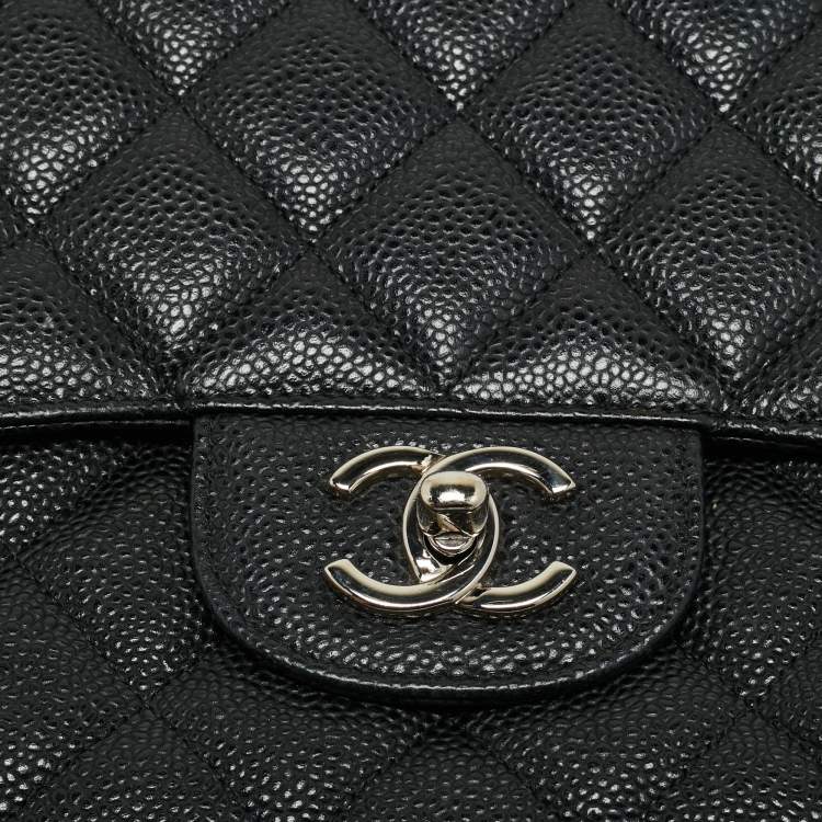 Pre Owned Chanel Black Quilted Caviar Leather Jumbo Classic Single Flap Bag