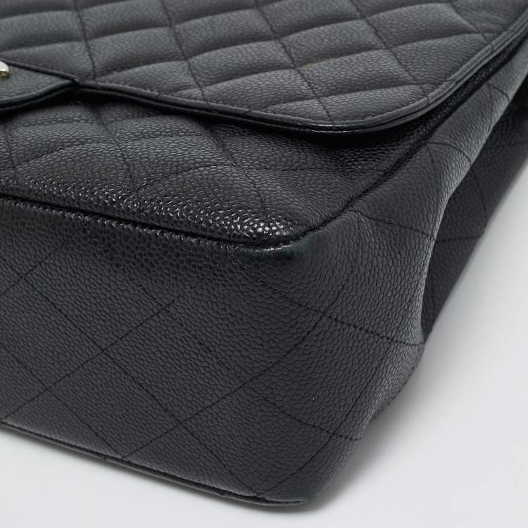 Pre Owned Chanel Black Quilted Caviar Leather Jumbo Classic Single Flap Bag