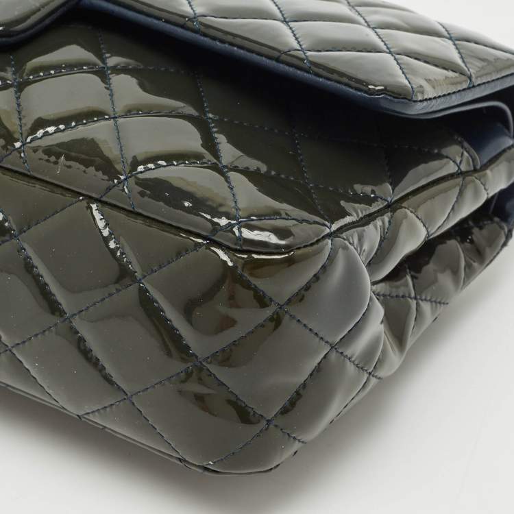 Pre Owned Chanel Teal Blue Quilted Patent Leather Medium Classic Double Flap Bag
