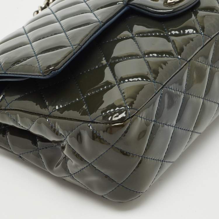 Pre Owned Chanel Teal Blue Quilted Patent Leather Medium Classic Double Flap Bag