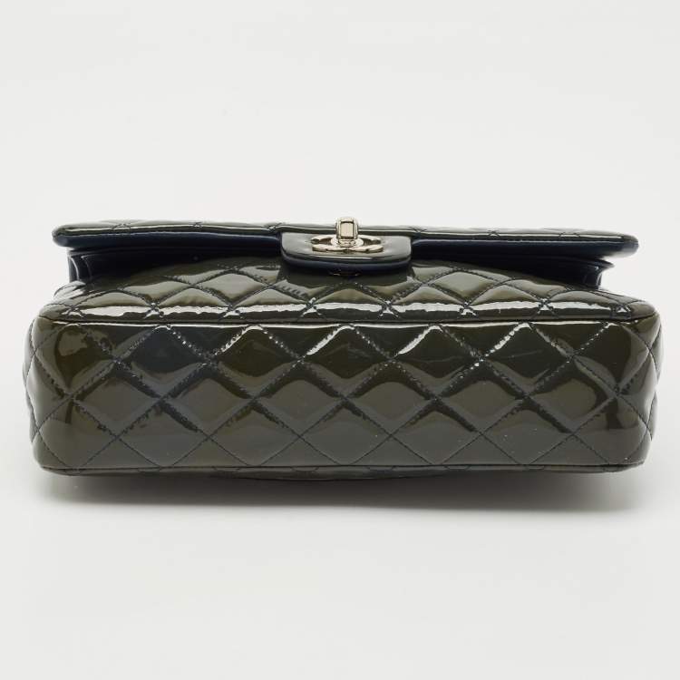 Pre Owned Chanel Teal Blue Quilted Patent Leather Medium Classic Double Flap Bag