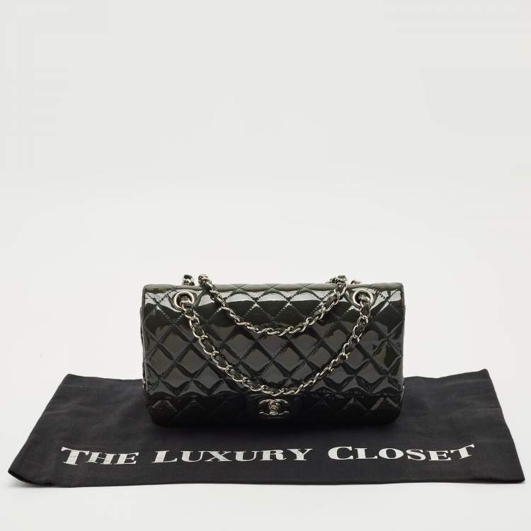 Pre Owned Chanel Teal Blue Quilted Patent Leather Medium Classic Double Flap Bag