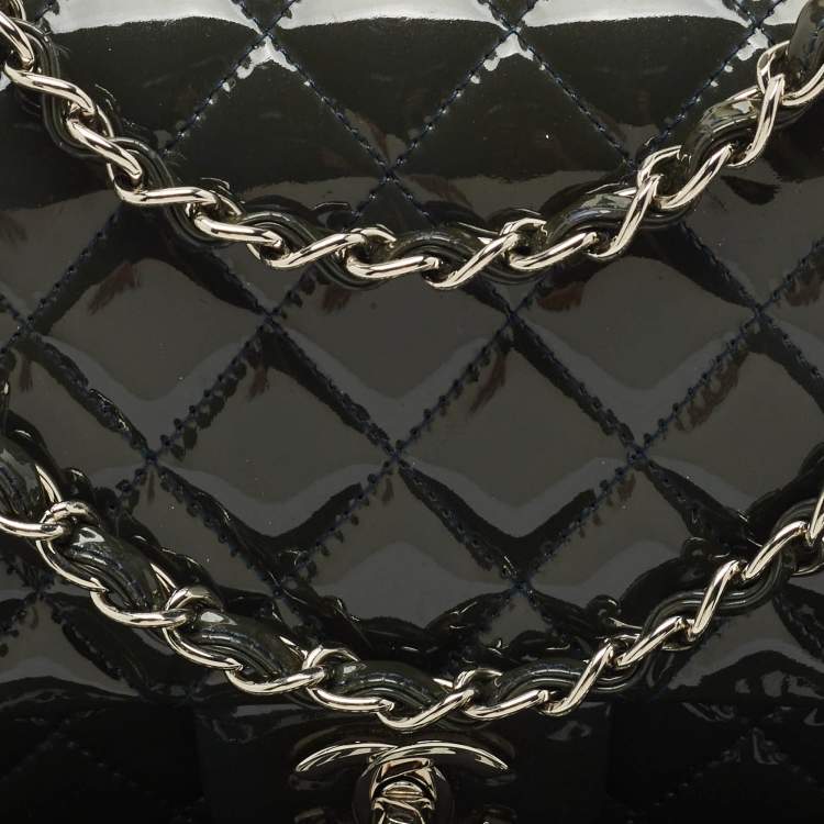 Pre Owned Chanel Teal Blue Quilted Patent Leather Medium Classic Double Flap Bag
