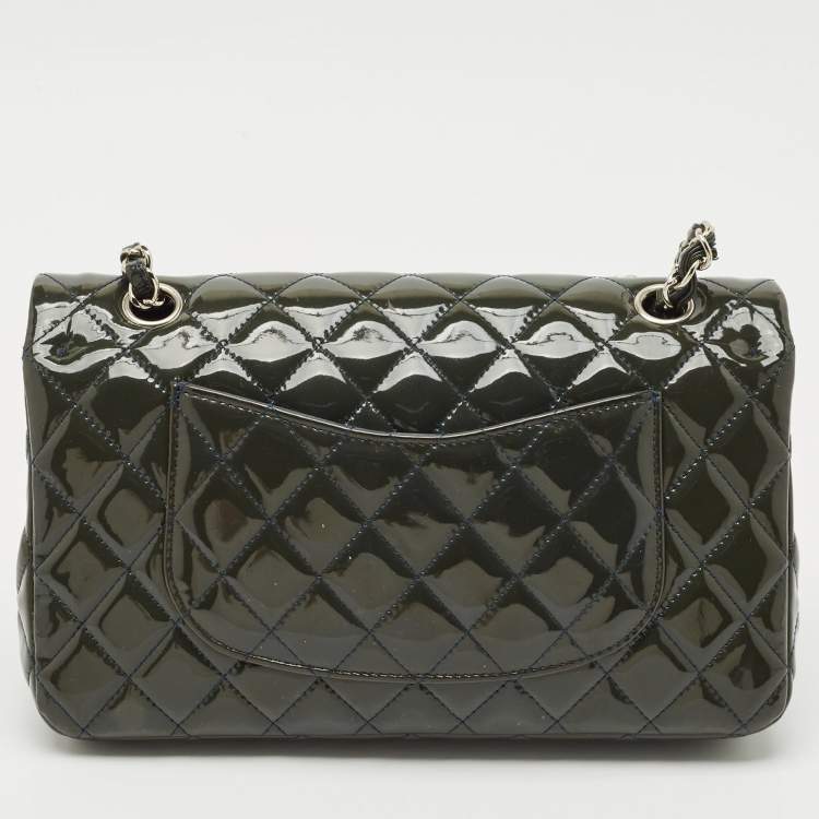 Pre Owned Chanel Teal Blue Quilted Patent Leather Medium Classic Double Flap Bag