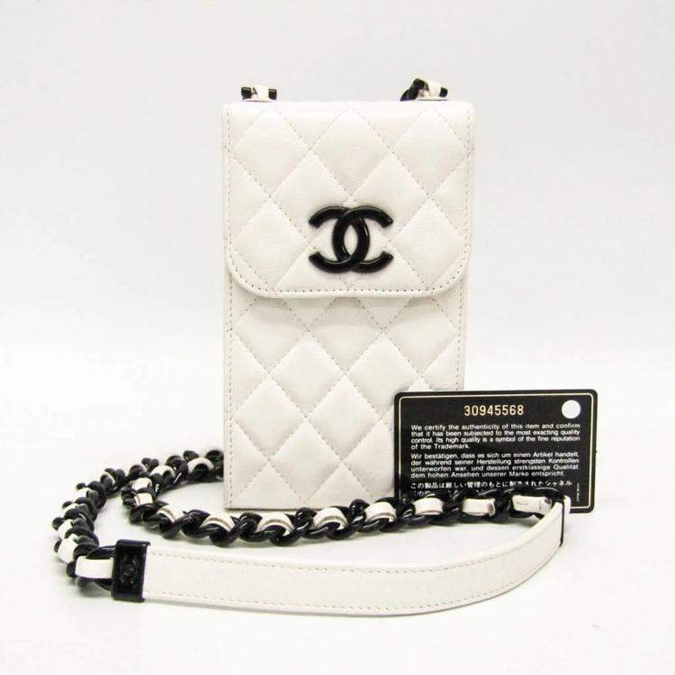 Pre Owned Chanel Black White Grained Calfskin Plastic Shoulder Bag