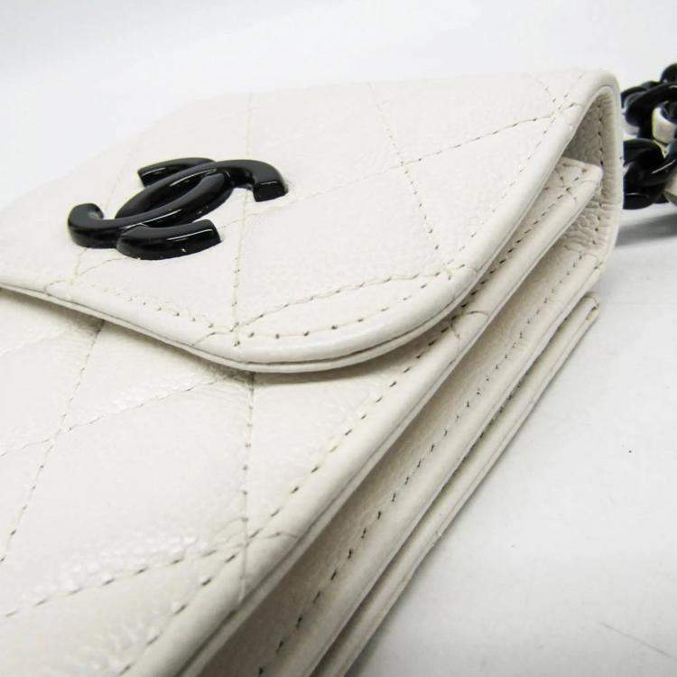 Pre Owned Chanel Black White Grained Calfskin Plastic Shoulder Bag