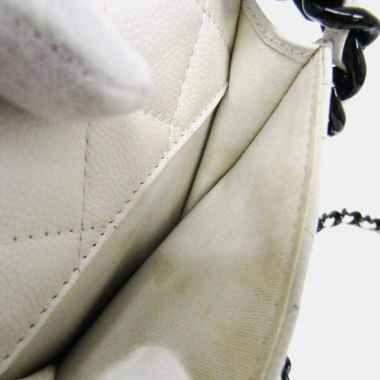 Pre Owned Chanel Black White Grained Calfskin Plastic Shoulder Bag