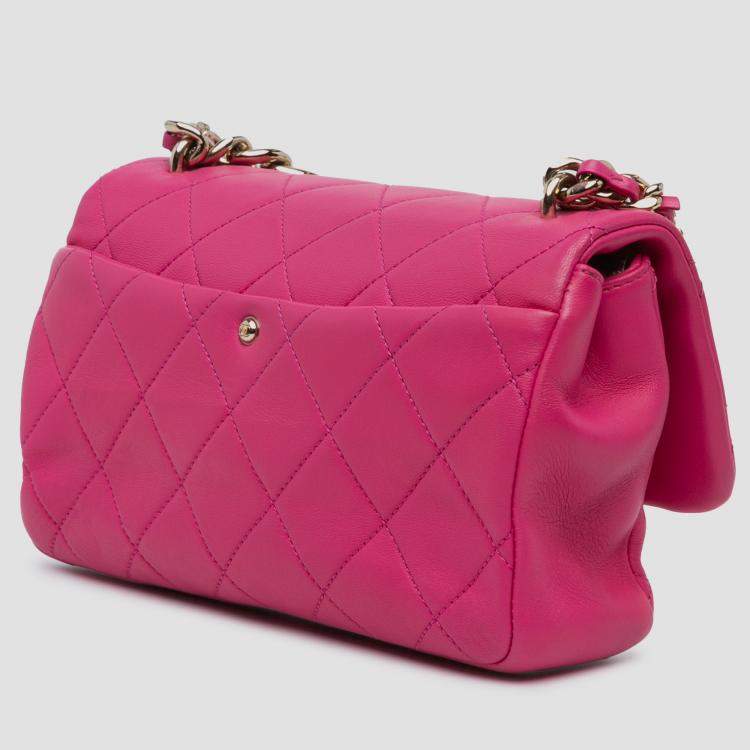 Pre Owned Chanel Pink Small Lambskin Elegant Chain Single Flap