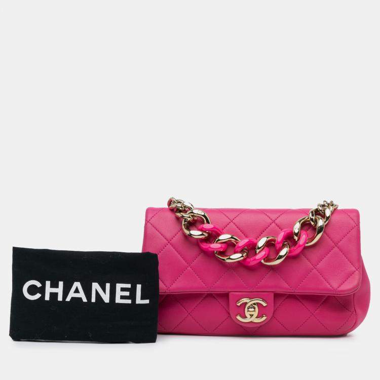 Pre Owned Chanel Pink Small Lambskin Elegant Chain Single Flap