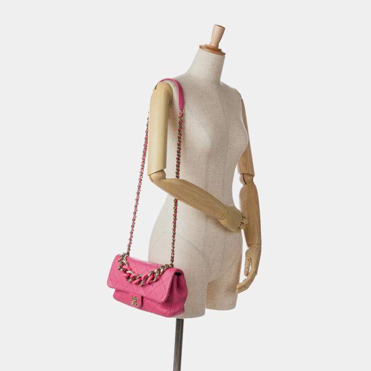 Pre Owned Chanel Pink Small Lambskin Elegant Chain Single Flap