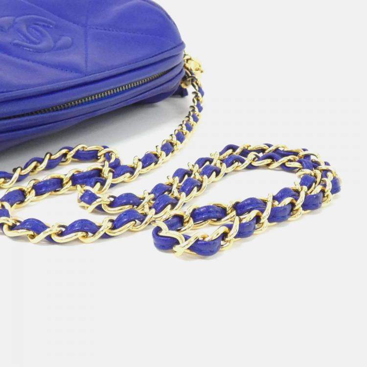 Pre Owned Chanel Tassel CC Blue Quilted Lambskin Leather Barrel Bag