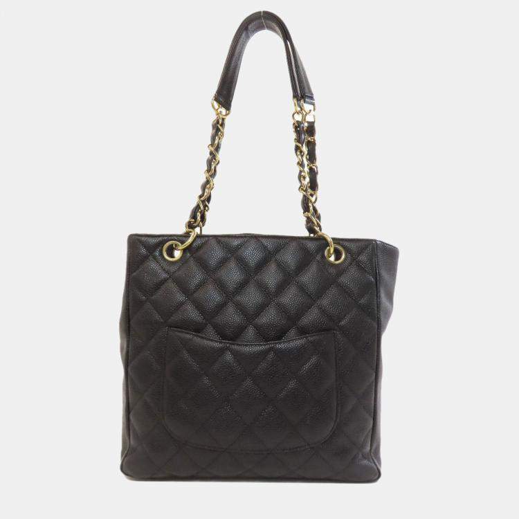 Pre Owned Chanel Petite Shopping Black Leather Tote Bag
