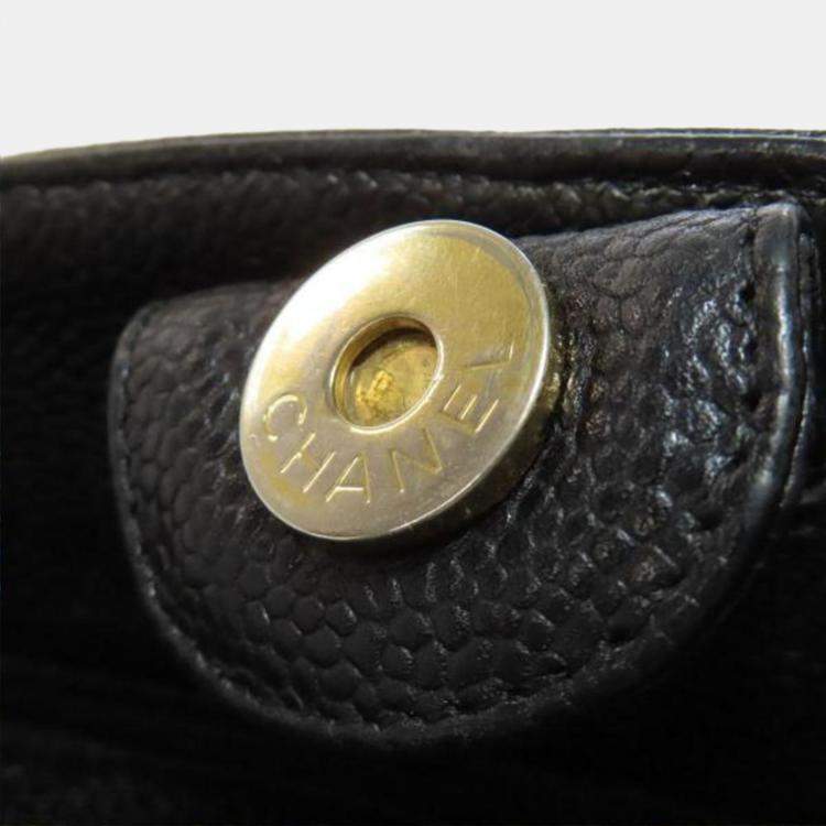 Pre Owned Chanel Petite Shopping Black Leather Tote Bag