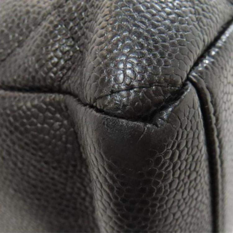 Pre Owned Chanel Petite Shopping Black Leather Tote Bag