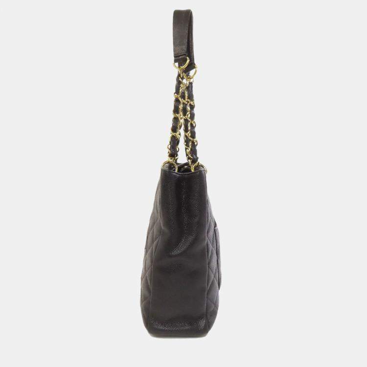 Pre Owned Chanel Petite Shopping Black Leather Tote Bag