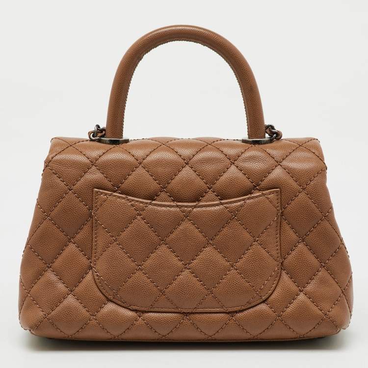 Pre Owned Chanel Brown Quilted Caviar Leather Mini Coco Top Handle Bag