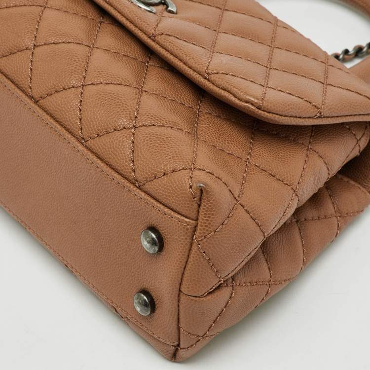 Pre Owned Chanel Brown Quilted Caviar Leather Mini Coco Top Handle Bag