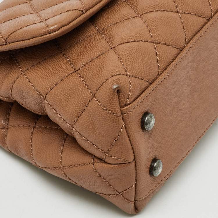Pre Owned Chanel Brown Quilted Caviar Leather Mini Coco Top Handle Bag