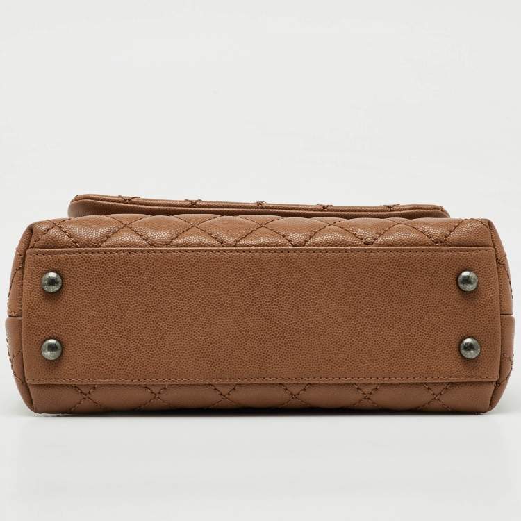 Pre Owned Chanel Brown Quilted Caviar Leather Mini Coco Top Handle Bag