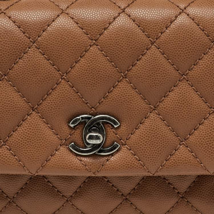 Pre Owned Chanel Brown Quilted Caviar Leather Mini Coco Top Handle Bag