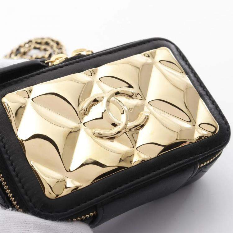 Pre Owned Chanel Mini Black Lambskin Leather Vanity Shoulder Bag