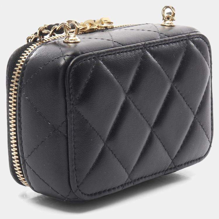Pre Owned Chanel Mini Black Lambskin Leather Vanity Shoulder Bag