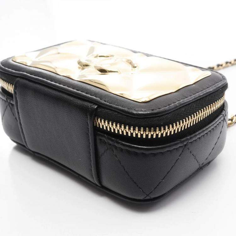Pre Owned Chanel Mini Black Lambskin Leather Vanity Shoulder Bag