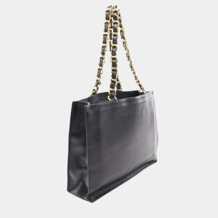 Pre Owned Chanel Jumbo Black Leather Tote Bag