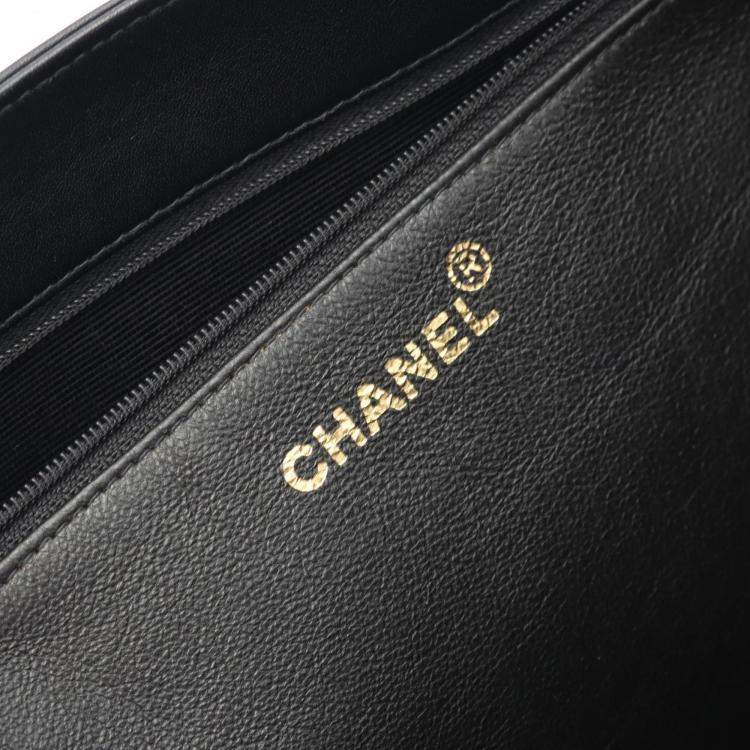 Pre Owned Chanel Jumbo Black Leather Tote Bag