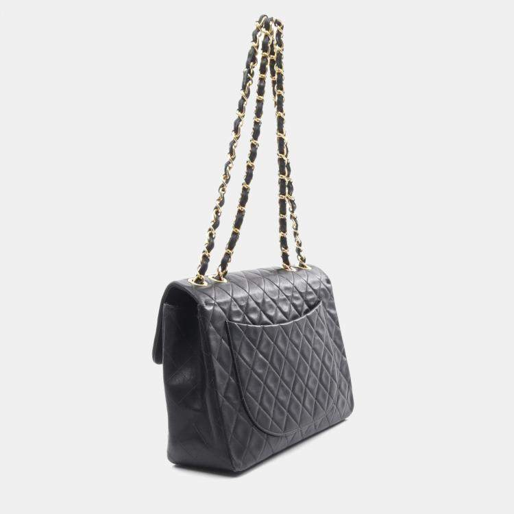 Pre Owned Chanel Flap Black Lambskin Shoulder Bag