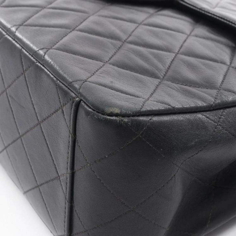 Pre Owned Chanel Flap Black Lambskin Shoulder Bag