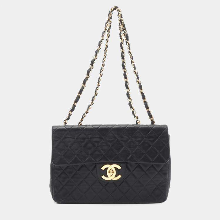 Pre Owned Chanel Flap Black Lambskin Shoulder Bag