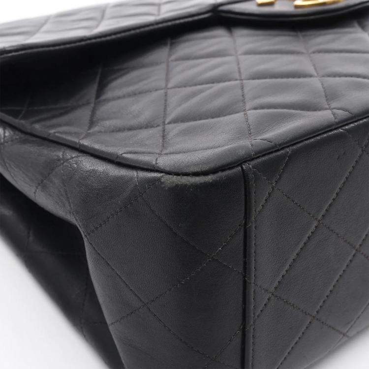 Pre Owned Chanel Flap Black Lambskin Shoulder Bag
