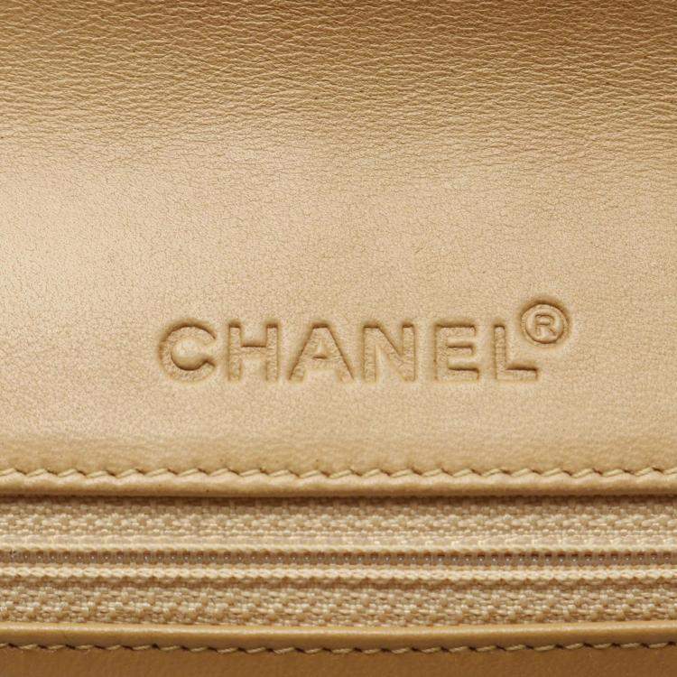 Pre Owned Chanel Single Flap Medium Beige Lambskin Square Stitched Shoulder Bag