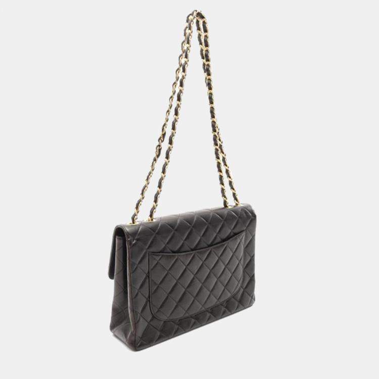 Pre Owned Chanel Jumbo Single Flap Black Lambskin Shoulder Chain Bag