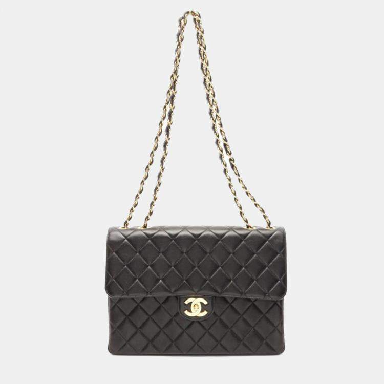 Pre Owned Chanel Jumbo Single Flap Black Lambskin Shoulder Chain Bag