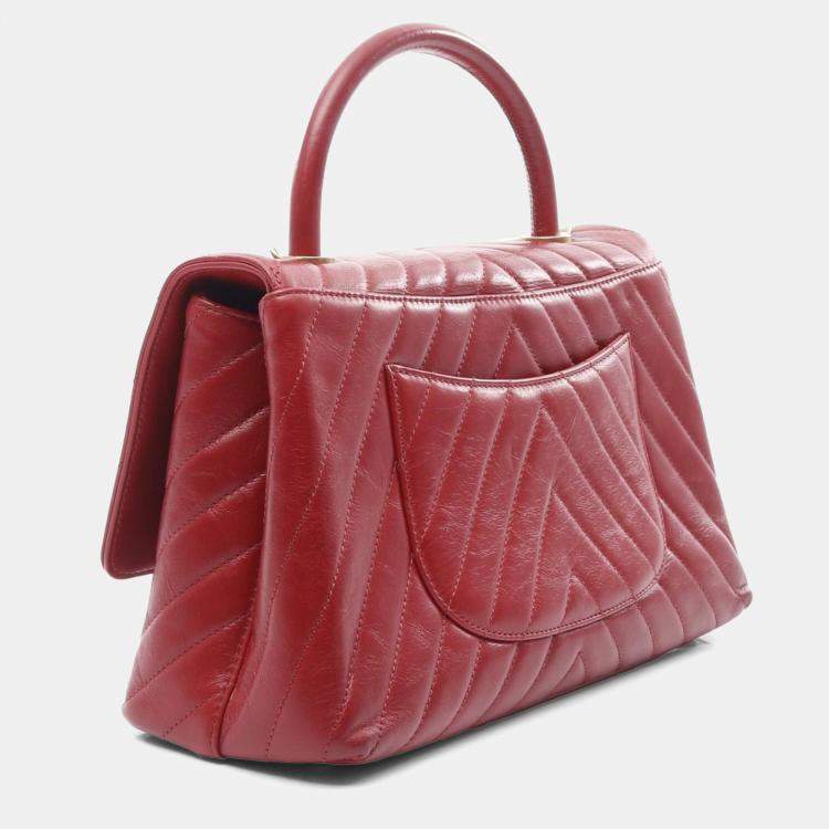 Pre Owned Chanel Coco Handle Red V Stitch Leather Top Handle Bag
