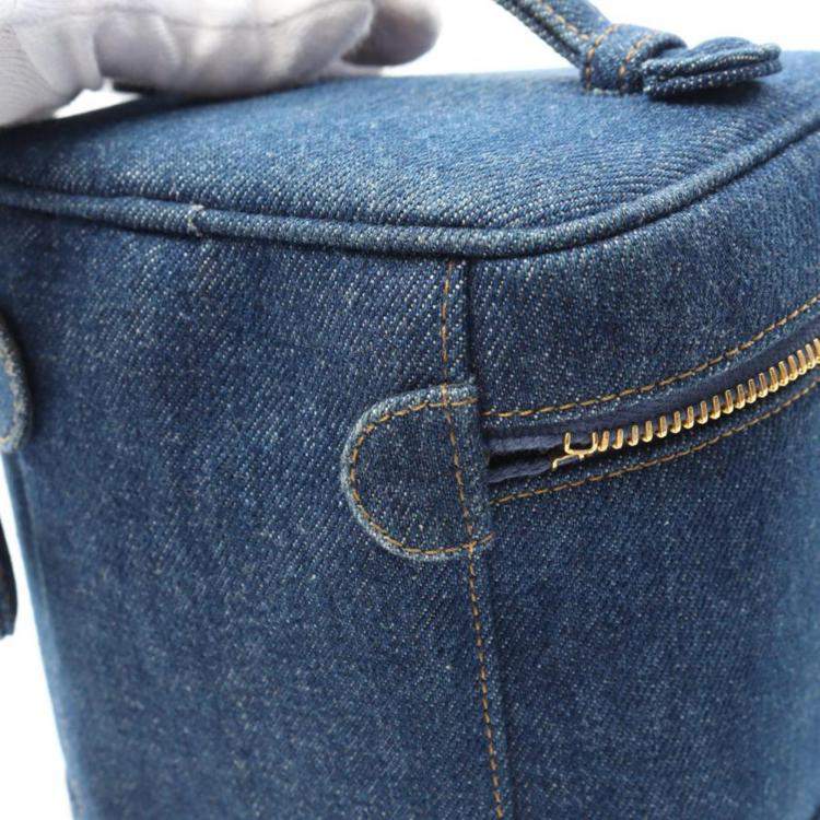 Pre Owned Chanel Coco Mark Navy Denim Vanity Handbag
