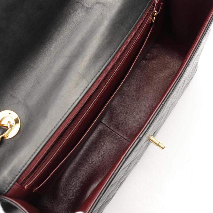 Pre Owned Chanel  Single Flap Jumbo Black Matelasse Lamb Leather Shoulder Bag