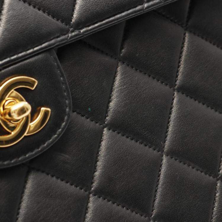 Pre Owned Chanel  Single Flap Jumbo Black Matelasse Lamb Leather Shoulder Bag