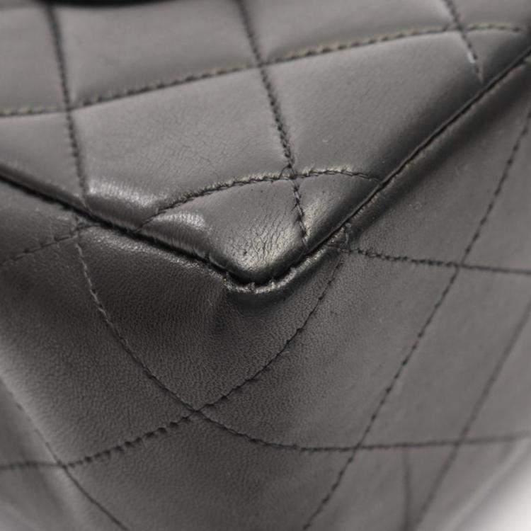 Pre Owned Chanel  Single Flap Jumbo Black Matelasse Lamb Leather Shoulder Bag