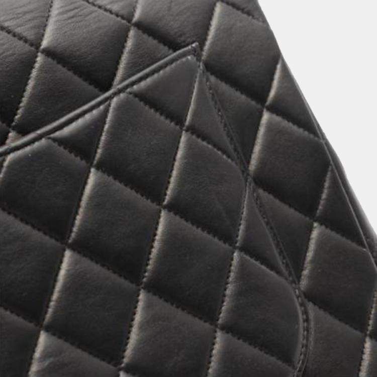 Pre Owned Chanel  Single Flap Jumbo Black Matelasse Lamb Leather Shoulder Bag